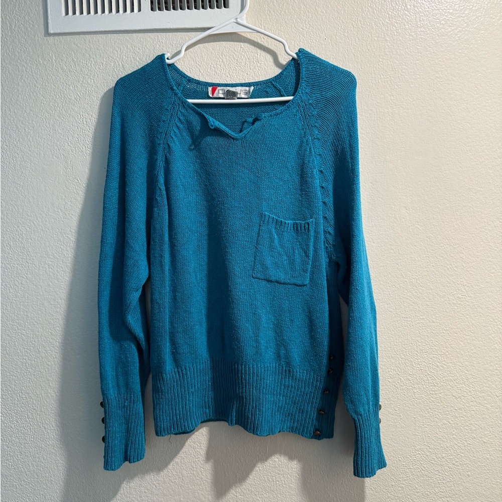 Chaus Blue Crew Neck Sweater Soft Knit Relaxed Fit